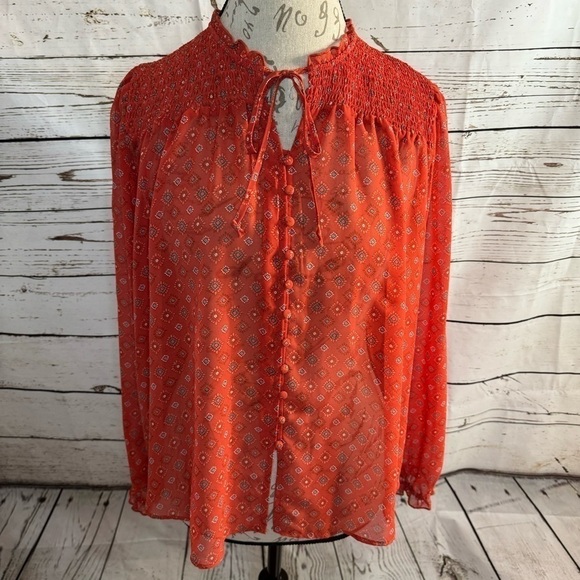 Time and Tru Tops - Time and Tru Peasant Top Orange Small